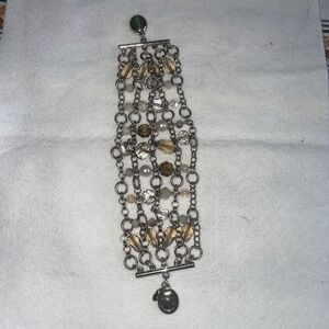 Chico's Multistranded‎ 7 3/4" Bracelet Silver Tone And Beads, Magnetic Closure